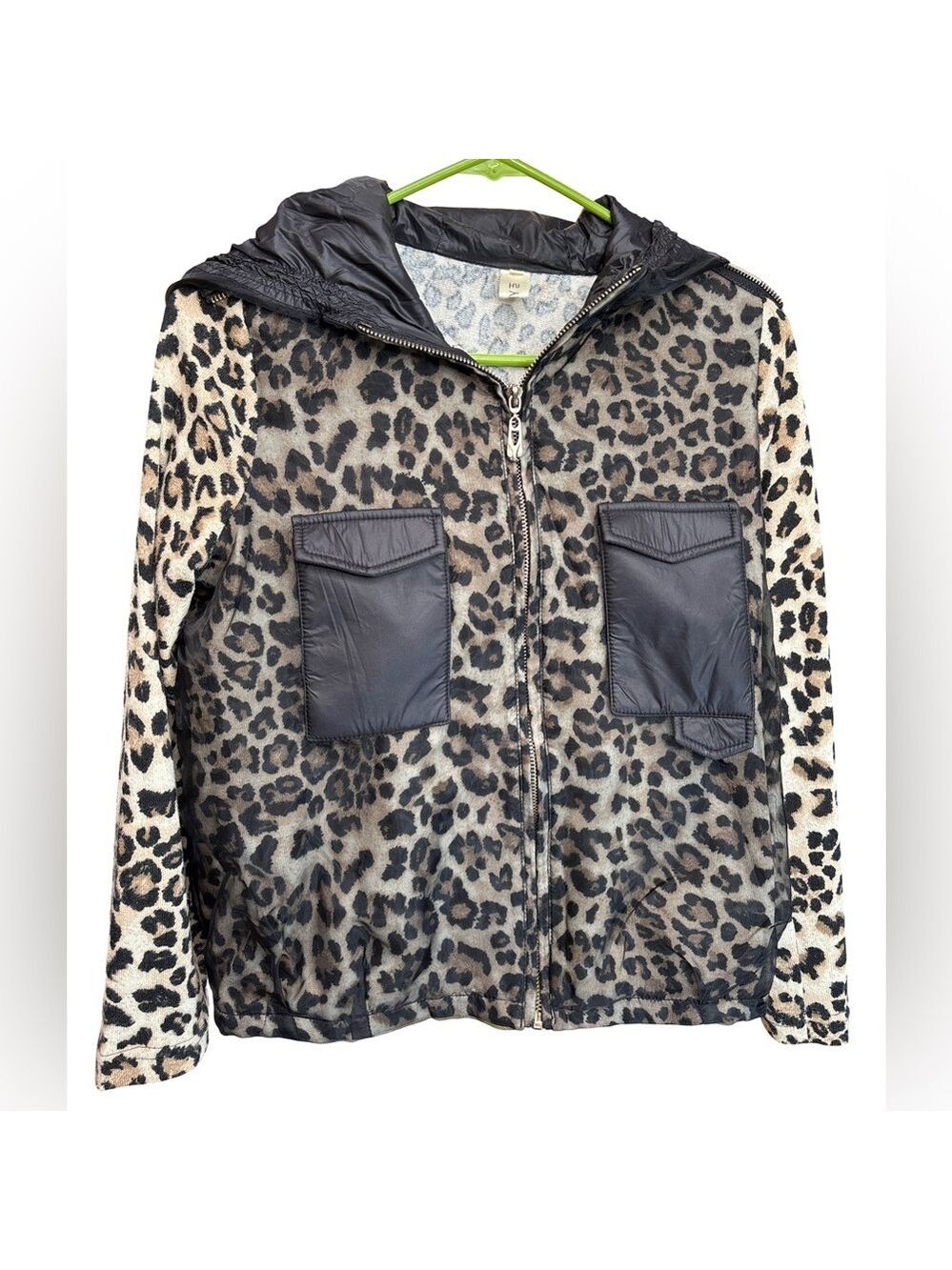 Leopard Print Jacket with Chiffon overlay and Black Accents Medium